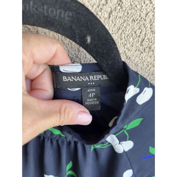 Banana Republic White Cherry High Neck Mini Dress - Size 4P - Multicolor - Picture 8 of 9